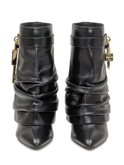 Givenchy Women Black Nappa Leather Shark Lock Stiletto Ankle Boots In Black