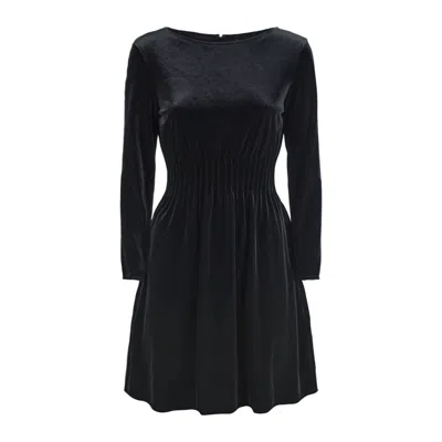 Emporio Armani Flared Chenille Dress With Ribbing In Black