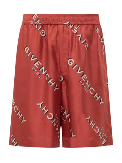 Givenchy Red Silk Shorts With Logo In Red