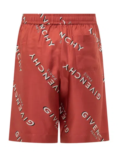 Givenchy Red Silk Shorts With Logo In Red
