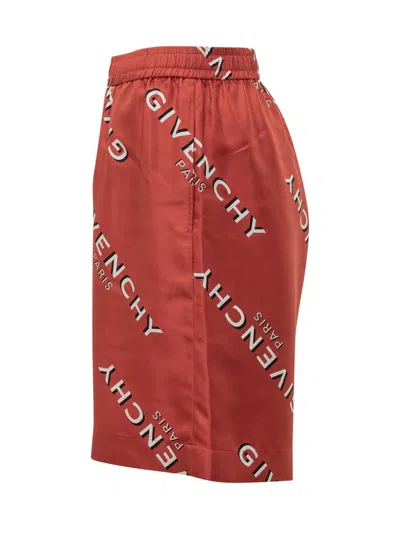 Givenchy Red Silk Shorts With Logo In Red