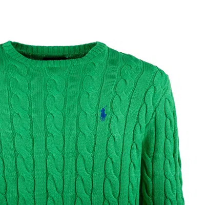 Ralph Lauren Green Braided Cotton Sweater In Green