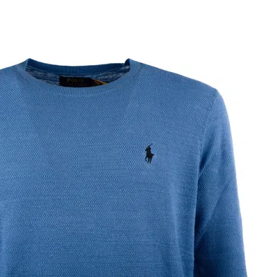 Ralph Lauren Air Force Blue Cotton-linen Blend Crew Neck Sweater In Blue