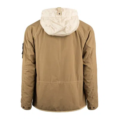 Stone Island Hooded Jacket Nylon Panama With New Silk Light Cookie In Brown