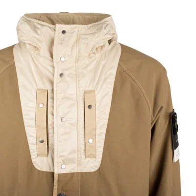 Stone Island Hooded Jacket Nylon Panama With New Silk Light Cookie In Brown