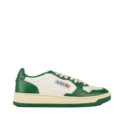 Autry White And Green Two-tone Leather Medalist Low Sneakers In Multi