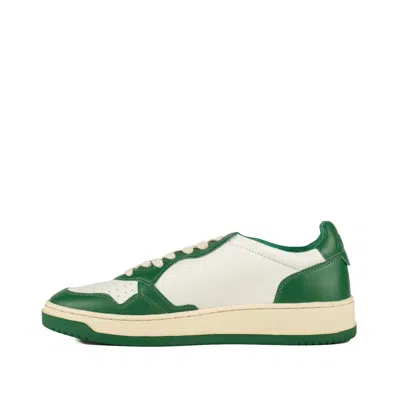 Autry White And Green Two-tone Leather Medalist Low Sneakers In Multi