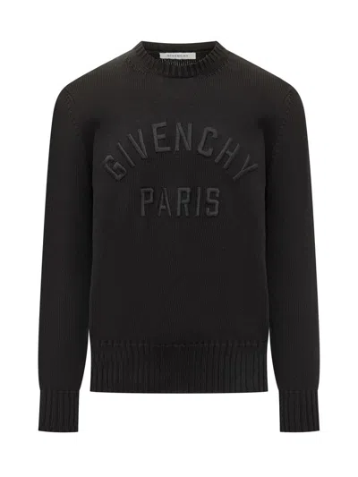Givenchy Mens Black Logo-embroidered Crewneck Knitted Cotton Jumper Xl In Black