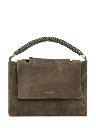 Orciani Medium Sveva Peach Braided-handle Suede Tote Bag In Green