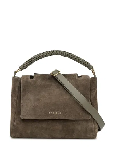 Orciani Medium Sveva Peach Braided-handle Suede Tote Bag In Green