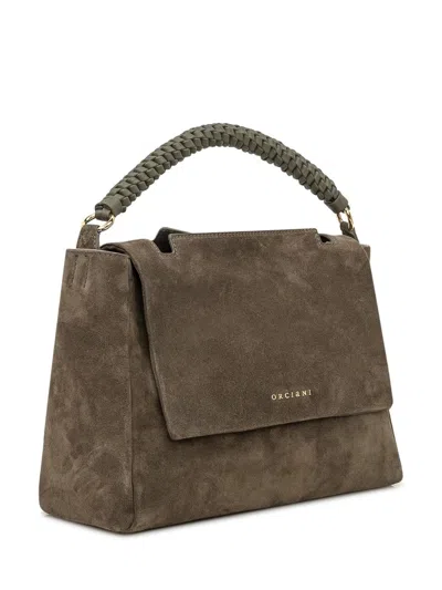 Orciani Medium Sveva Peach Braided-handle Suede Tote Bag In Green