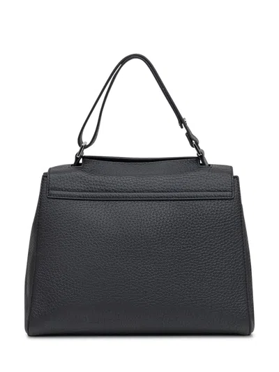 Orciani Black Leather Bag With Flap And Handle In Black