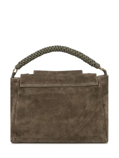 Orciani Medium Sveva Peach Braided-handle Suede Tote Bag In Green