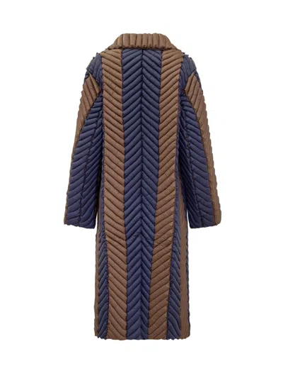 Raxxy Two-tone Striped Long Quilted Coat In Brown