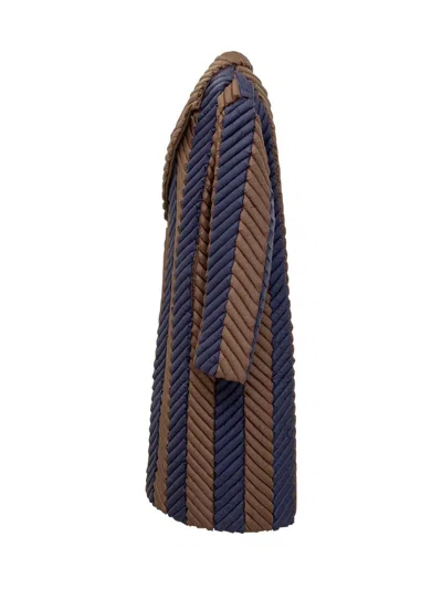 Raxxy Two-tone Striped Long Quilted Coat In Brown