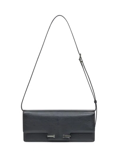 Tom Ford Black Leather Clutch With Metallic Closure In Black