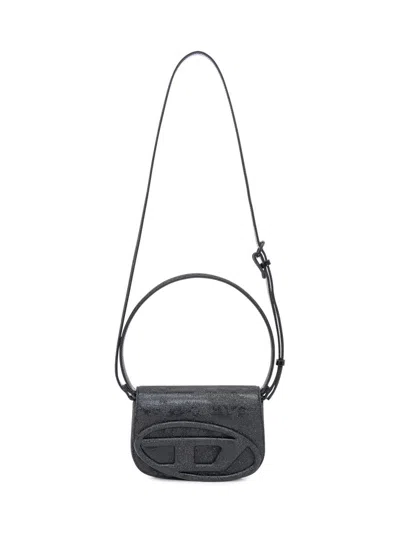 Diesel Black Shoulder Bag With Logo And Glitter Finish In Black