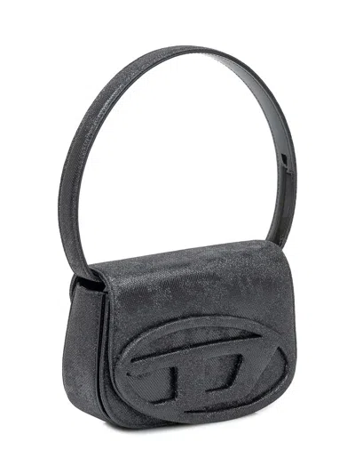 Diesel Black Shoulder Bag With Logo And Glitter Finish In Black