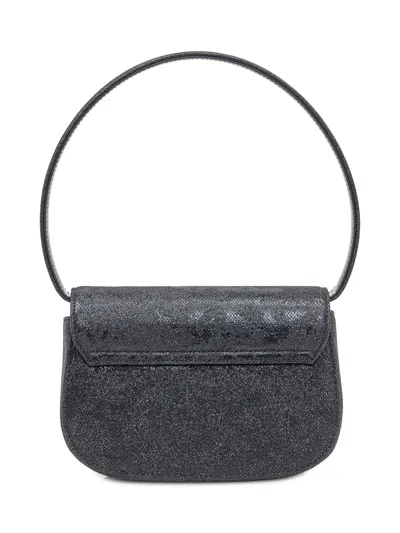 Diesel Black Shoulder Bag With Logo And Glitter Finish In Black