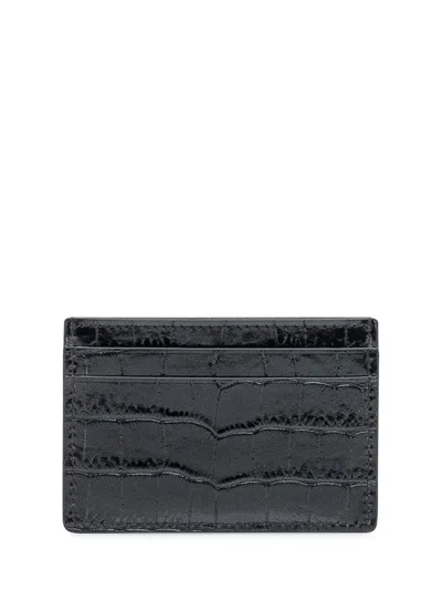 Tom Ford Black Crocodile Effect Leather Card Holder In Black