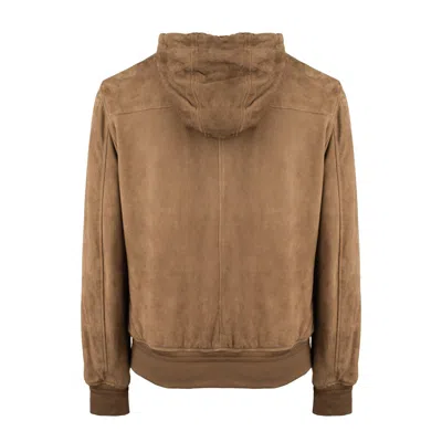Proleather Goatskin Suede Hooded Jacket In Brown