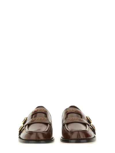 Marni Leather Loafers With Stitched Detailing And Shape In Brown