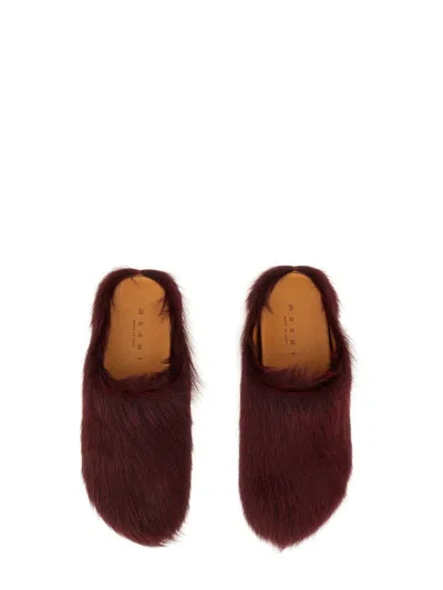 Marni Dark Red Leather Sandals In Burgundy