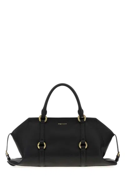 Alexander Mcqueen Farringdon Medium Elongated Calf Leather Shoulder Bag In Black