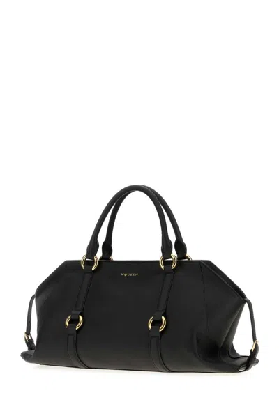 Alexander Mcqueen Farringdon Medium Elongated Calf Leather Shoulder Bag In Black