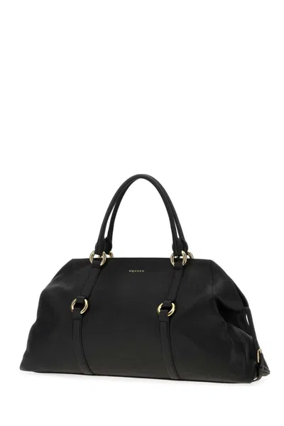 Alexander Mcqueen Black Leather Farringdon Maxi Handbag In Black