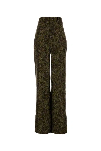 Saint Laurent Printed Twill Wide-leg Pant In Green