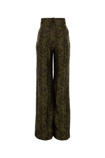 Saint Laurent Printed Twill Wide-leg Pant In Green