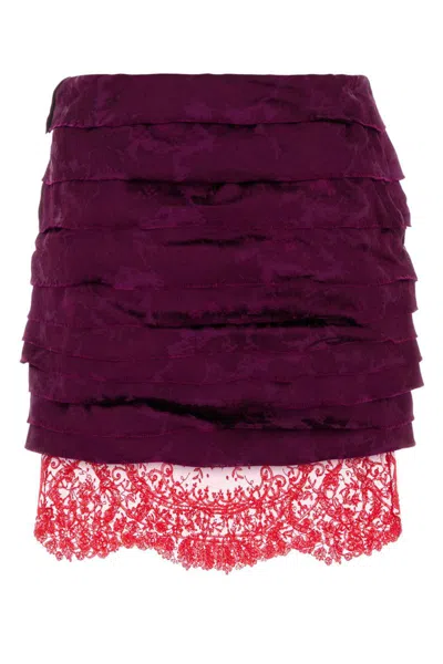 Saint Laurent Textured Jacquard Layered Mini Skirt In Purple