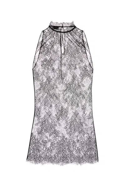Alexander Mcqueen Sheer Lace Sleeveless Top With Keyhole Detail In Gray