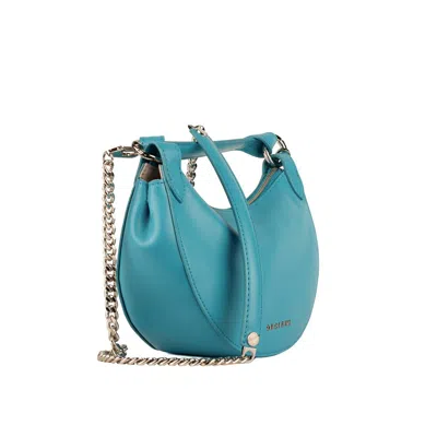Orciani Dumpling Leather Aquarium Mini Bag With Shoulder Strap In Blue