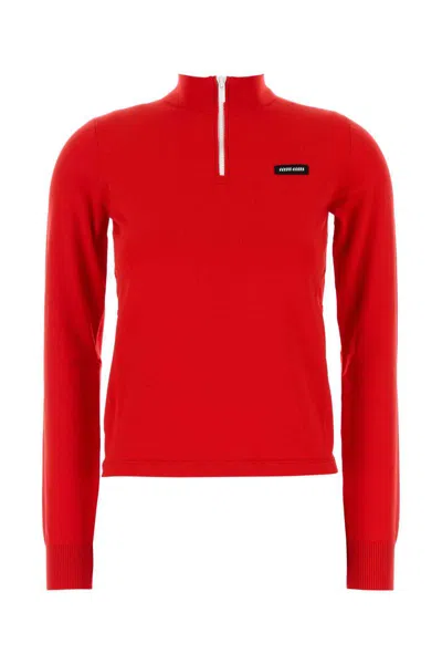 Miu Miu Half-zip Knitted Sweater In Red
