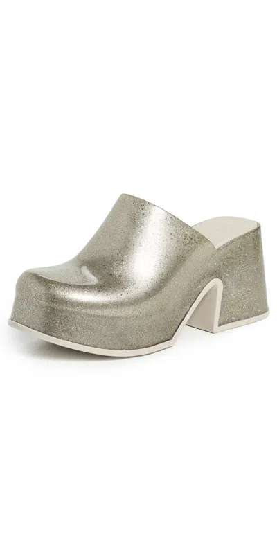 Melissa Mia Platform Clogs Golden Glitter Glass In Silver