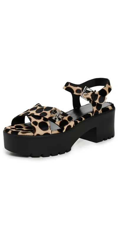 Tory Burch Turnlock Calf Hair Lug-heeled Platform Sandals In Black