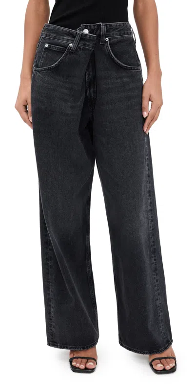 Agolde Vana Black Low-crotch Jeans With Book Closure In Denim Woman In Black