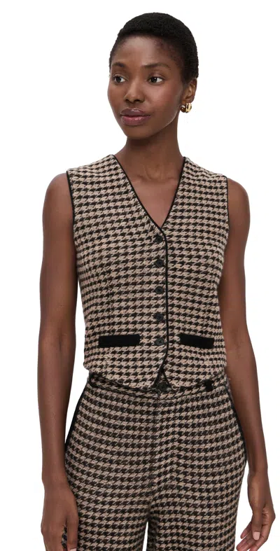 Guest In Residence Houndstooth Tailored Cashmere Vest Black/dune In Brown