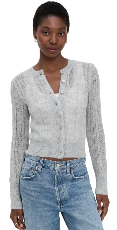 Madewell Pointelle-stitch Cardigan In Alpaca Blend Hthr Light Grey In Blue