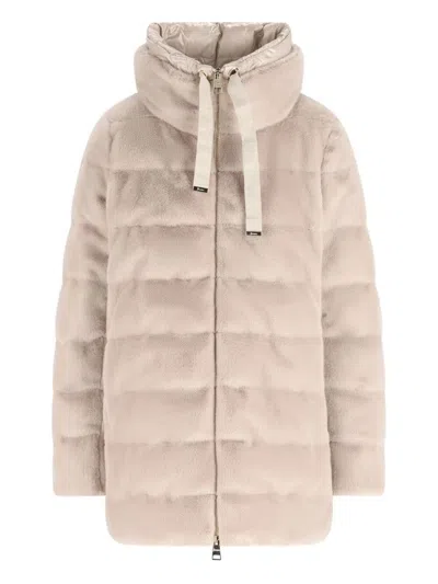 Herno Hooded Long Length Quilted Down Jacket In Nude