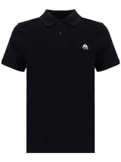 Moose Knuckles Black Polo With Classic Collar And Logo Patch On The Front In Black
