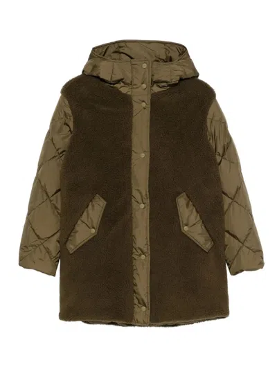 Herno Hooded Long Length Two-tone Jacket In Brown