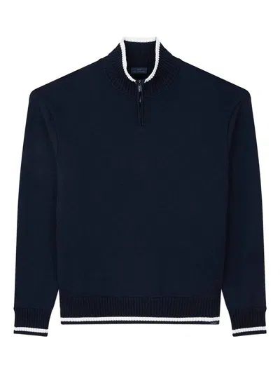 Paul & Shark Soft Cool Touch Wool Half Zip Sweater In Blue
