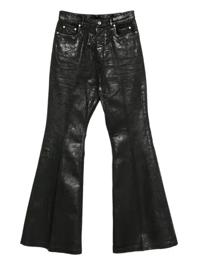 Rick Owens Bootcut Jeans With Metallic Finish And Flared Silhouette In Black
