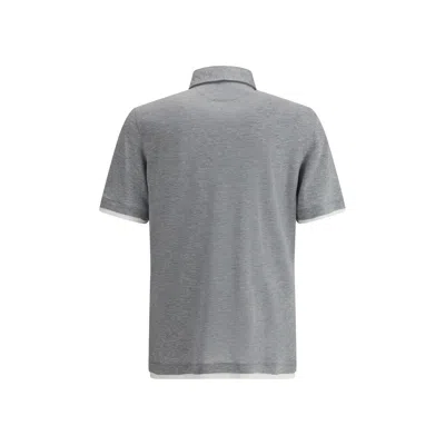 Brunello Cucinelli Silk Polo Sweater With Two-tone Double Layer Detail In Gray