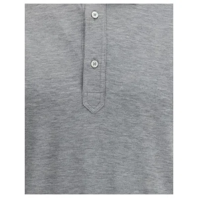 Brunello Cucinelli Silk Polo Sweater With Two-tone Double Layer Detail In Gray
