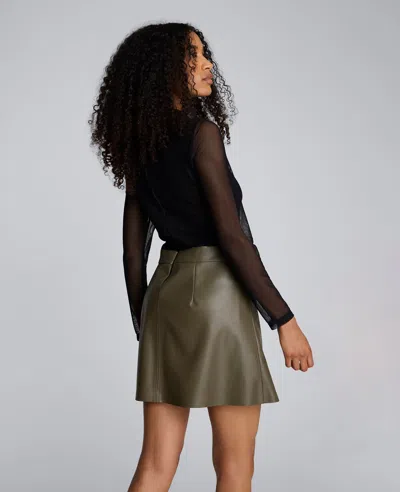 Kenneth Cole Jodie Long Sleeve Mixed Media Faux Leather Minidress In Black