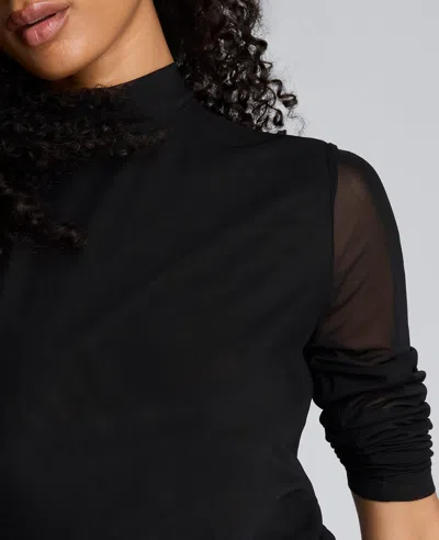 Kenneth Cole Jodie Long Sleeve Mixed Media Faux Leather Minidress In Black